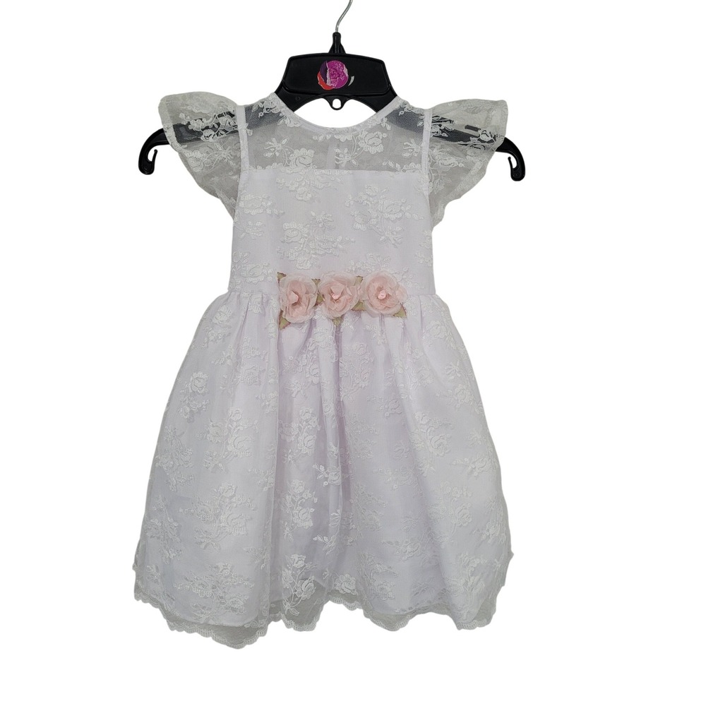 Laura Ashley London Toddler Girls White Lace Floral Party Dress Pink Roses 2T #7
